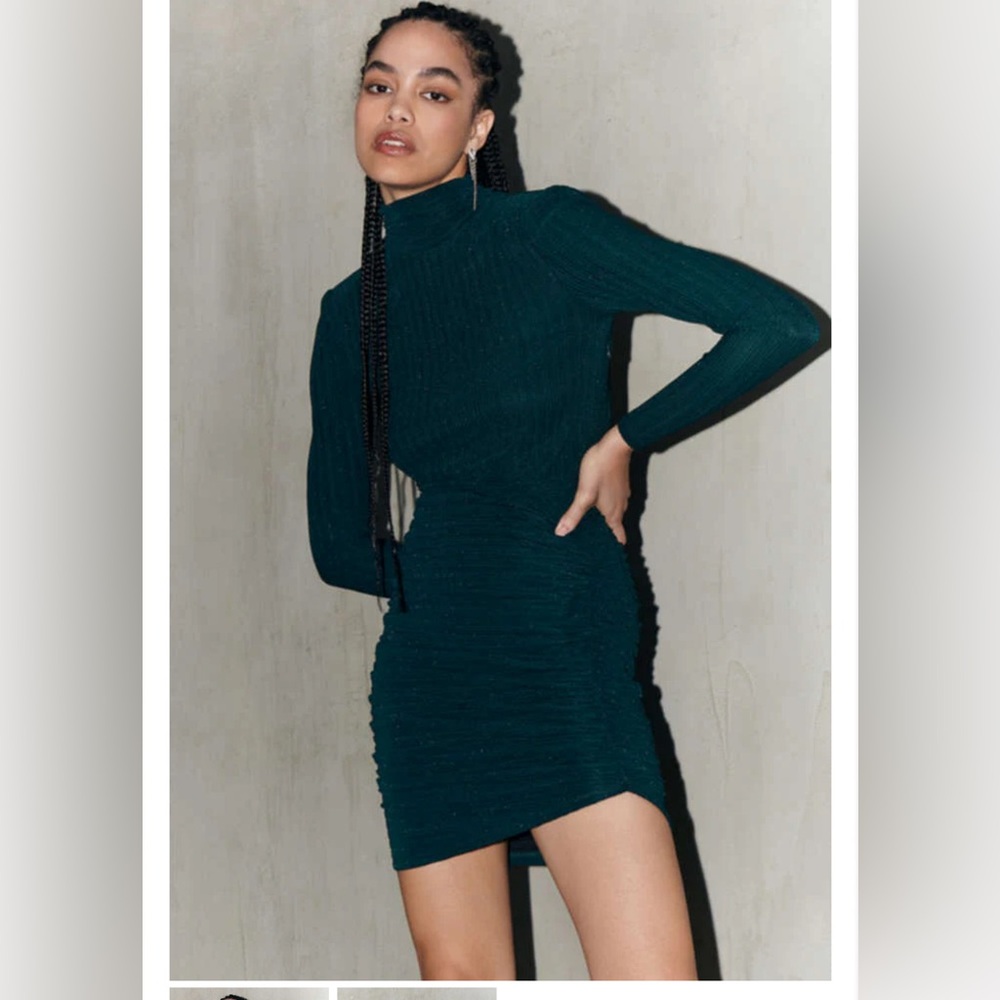 Saylor Diem Metallic Pleat Knit Mini Dress in Black Forest Green